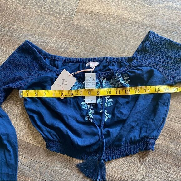 PacSun Off Shoulder Top Crop Festival Embroidered Tassel NEW Stretchy - Picture 12 of 13